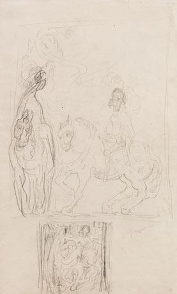 Skizzenblatt mit Reitergestalten by Alfred Kubin