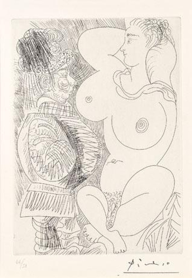 Weiblicher Akt mit Voyeur by Pablo Picasso