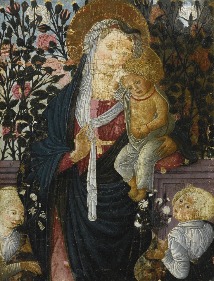 THE MADONNA�AND CHILD WITH TWO ANGELS BEFORE A ROSE HEDGE by Pseudo Pier Francesco Fiorentino