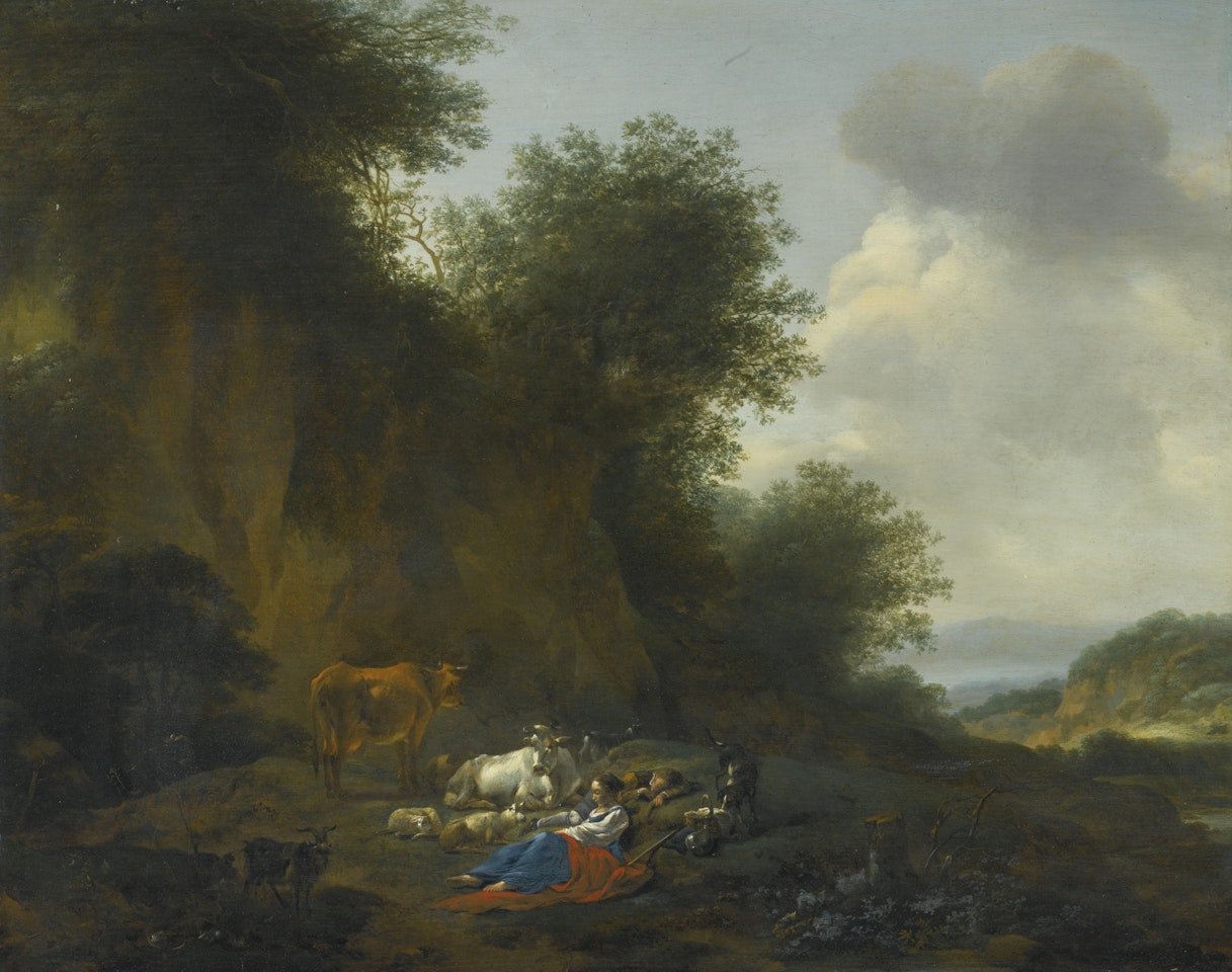 LANDSCAPE WITH A SHEPHERD AND SHEPHERDESS AT REST by Nicolaes Pietersz Berchem