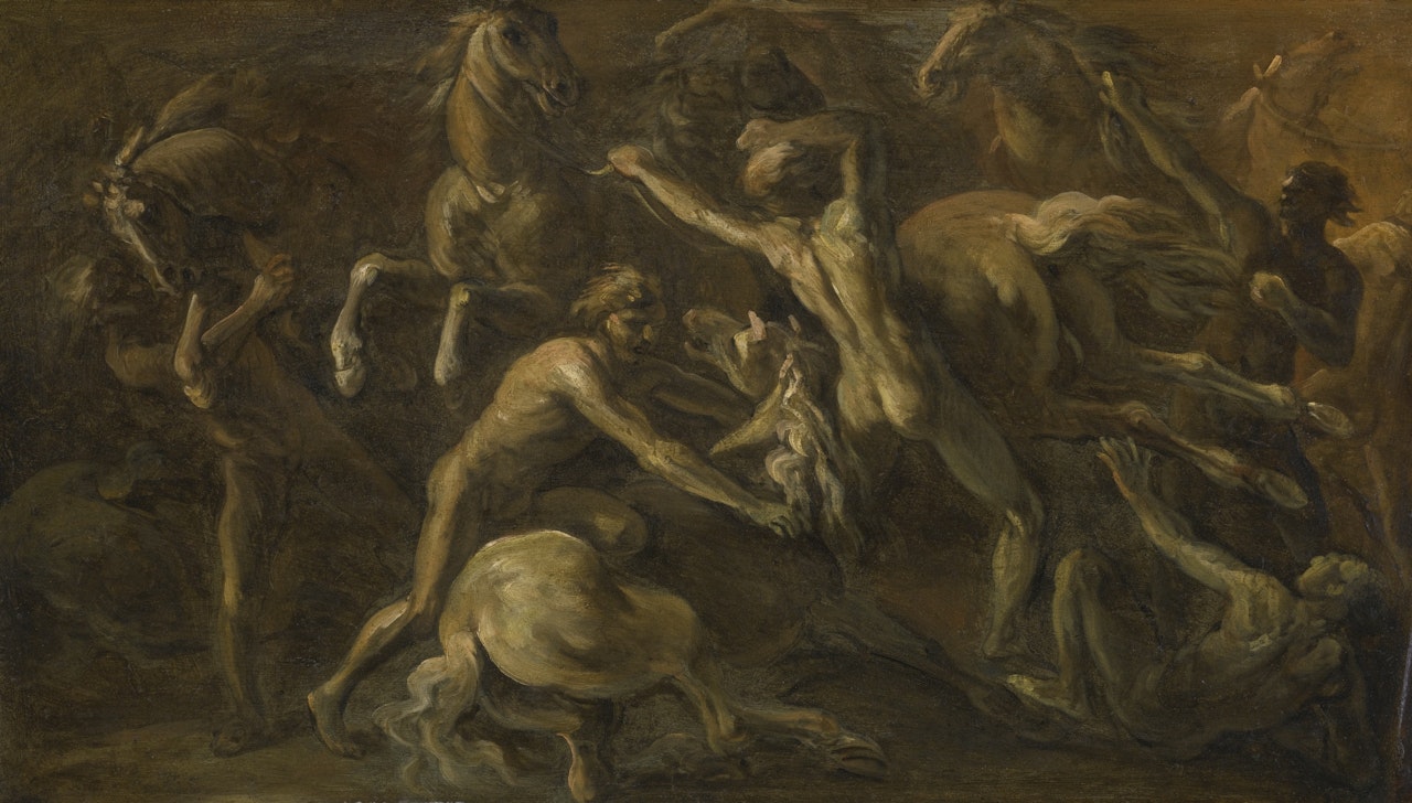 FIGURES WITH RUNNING HORSES by Florentine School
