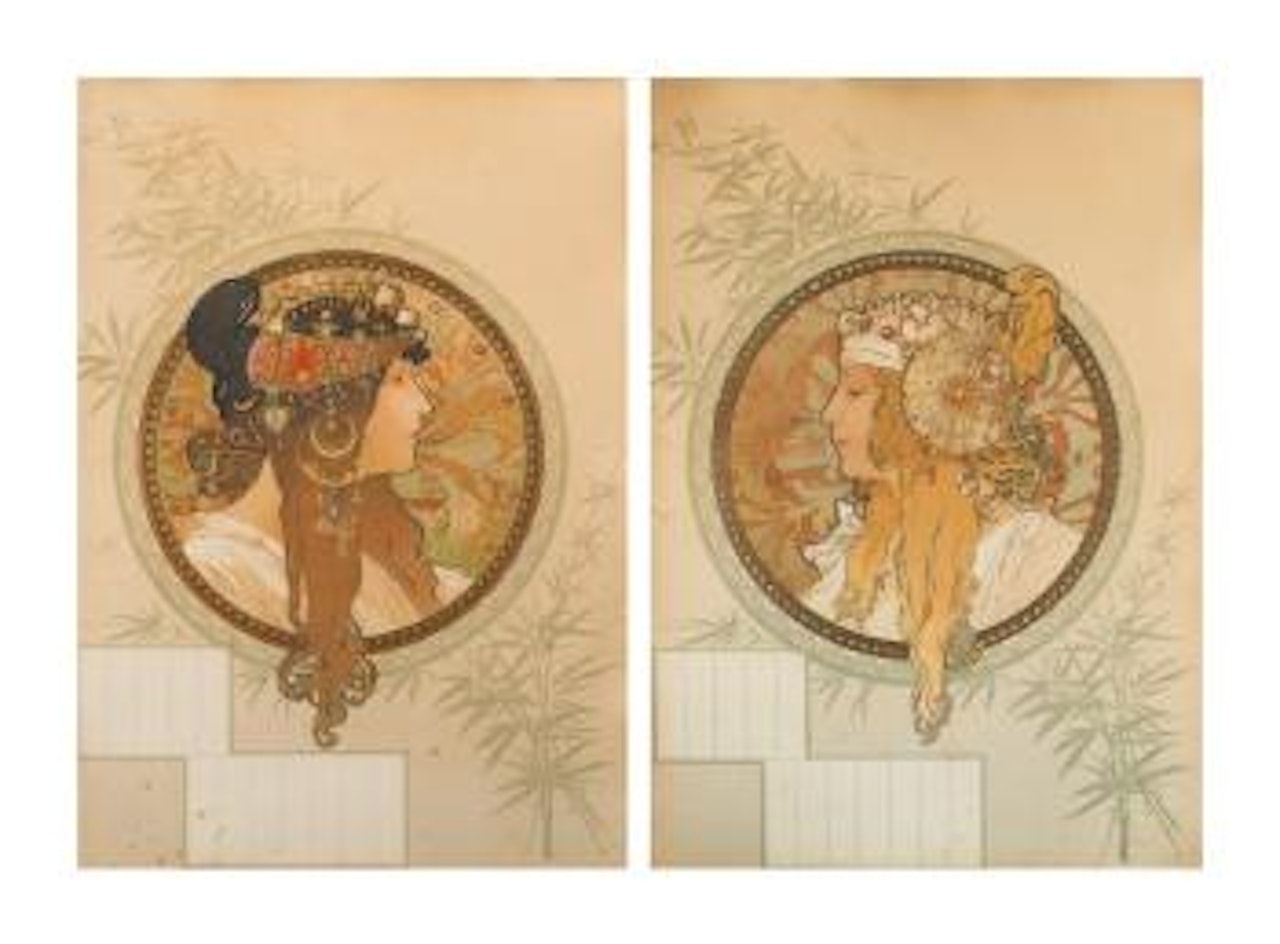 Tête Byzantine Brune Et Tête Byzantine Blonde by Alphonse Mucha