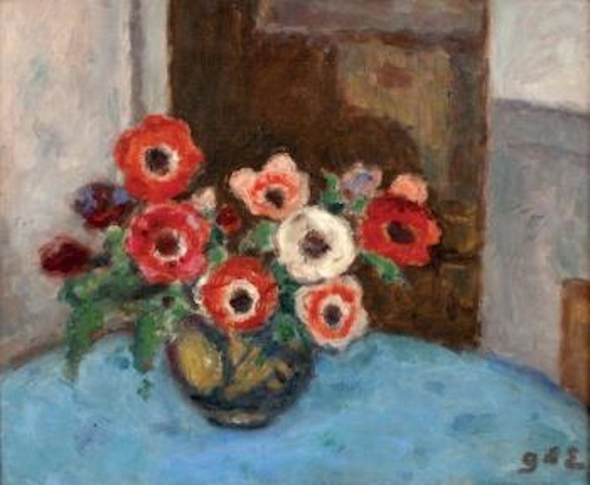 Bouquet de fleurs à la nappe bleue by Georges d’Espagnat