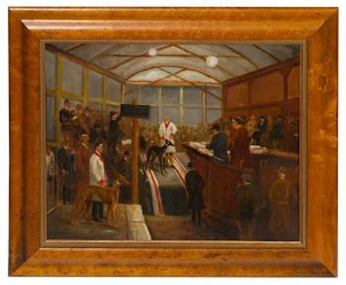 A Greyhound Sale at Chewe, Miss G. Russell-Allen's Ben and Judy in the Ring by Herbert H Jones