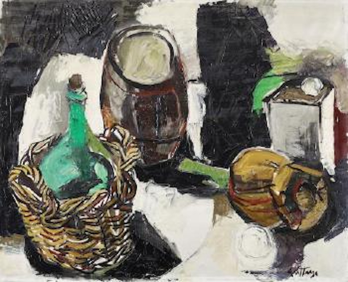 Composizione oggetti con damigiana by Renato Guttuso