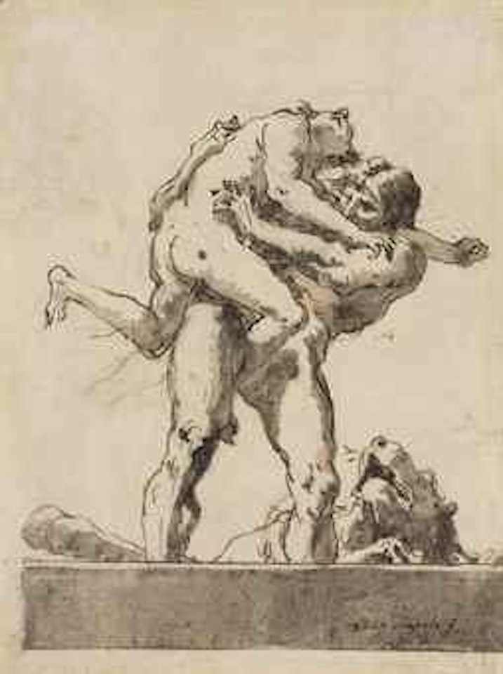 Hercules and Antaeus with a lion by Giovanni Domenico Tiepolo