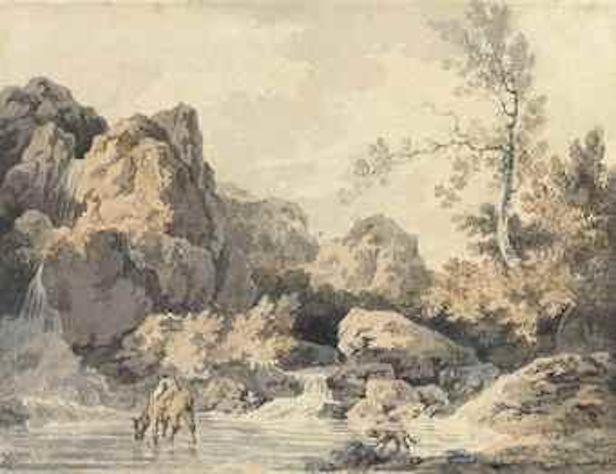 A traveller watering his horse, a cascade beyond by Joseph Mallord William Turner