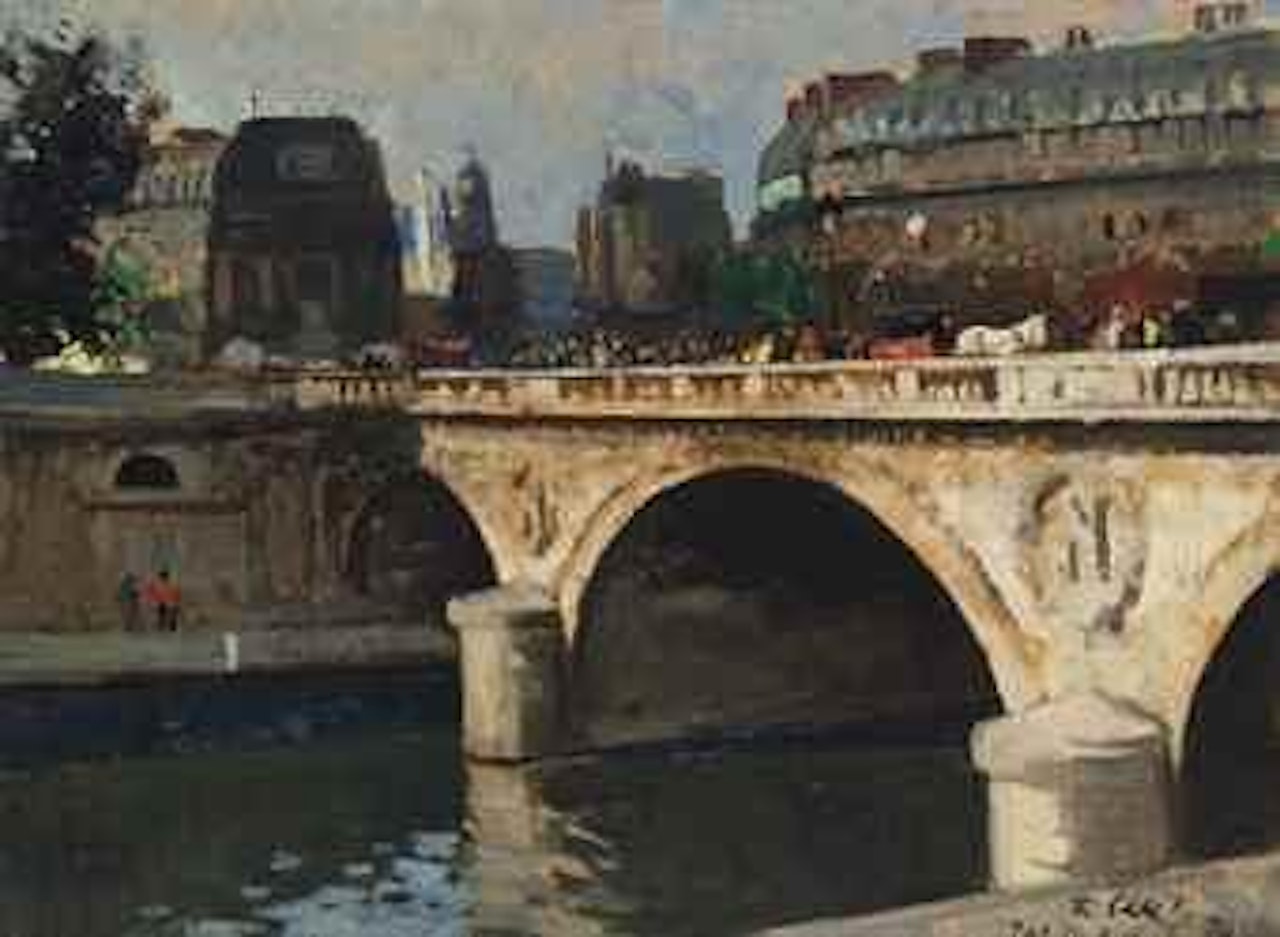 Le fiacre au cheval blanc, Pont St. Michel - Paris by François Gall