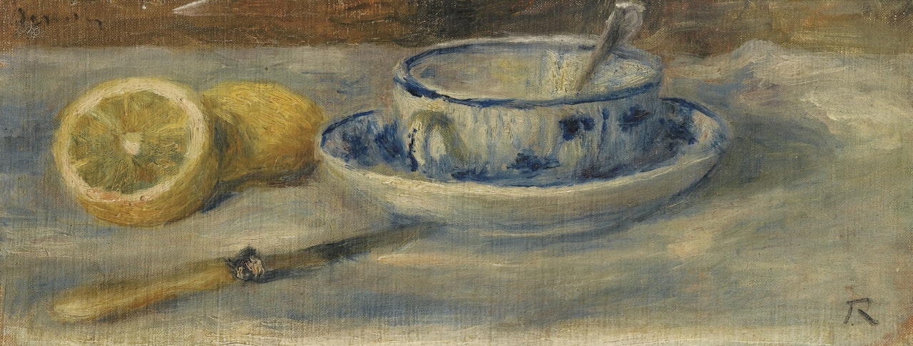 CITRON ET TASSE BLEUE - FRAGMENT by Pierre-Auguste Renoir