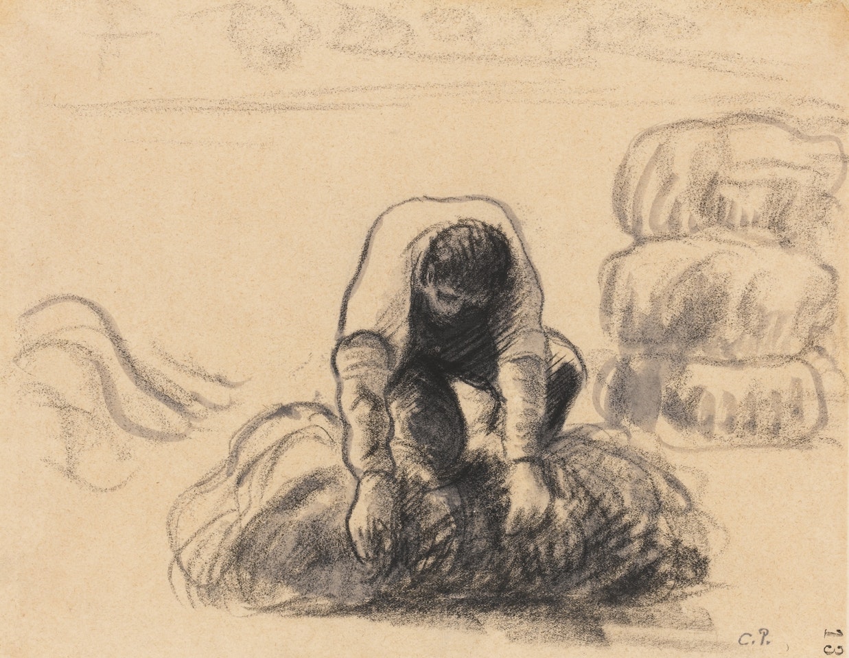PAYSAN ATTACHANT UNE MEULE DE FOIN by Camille Pissarro