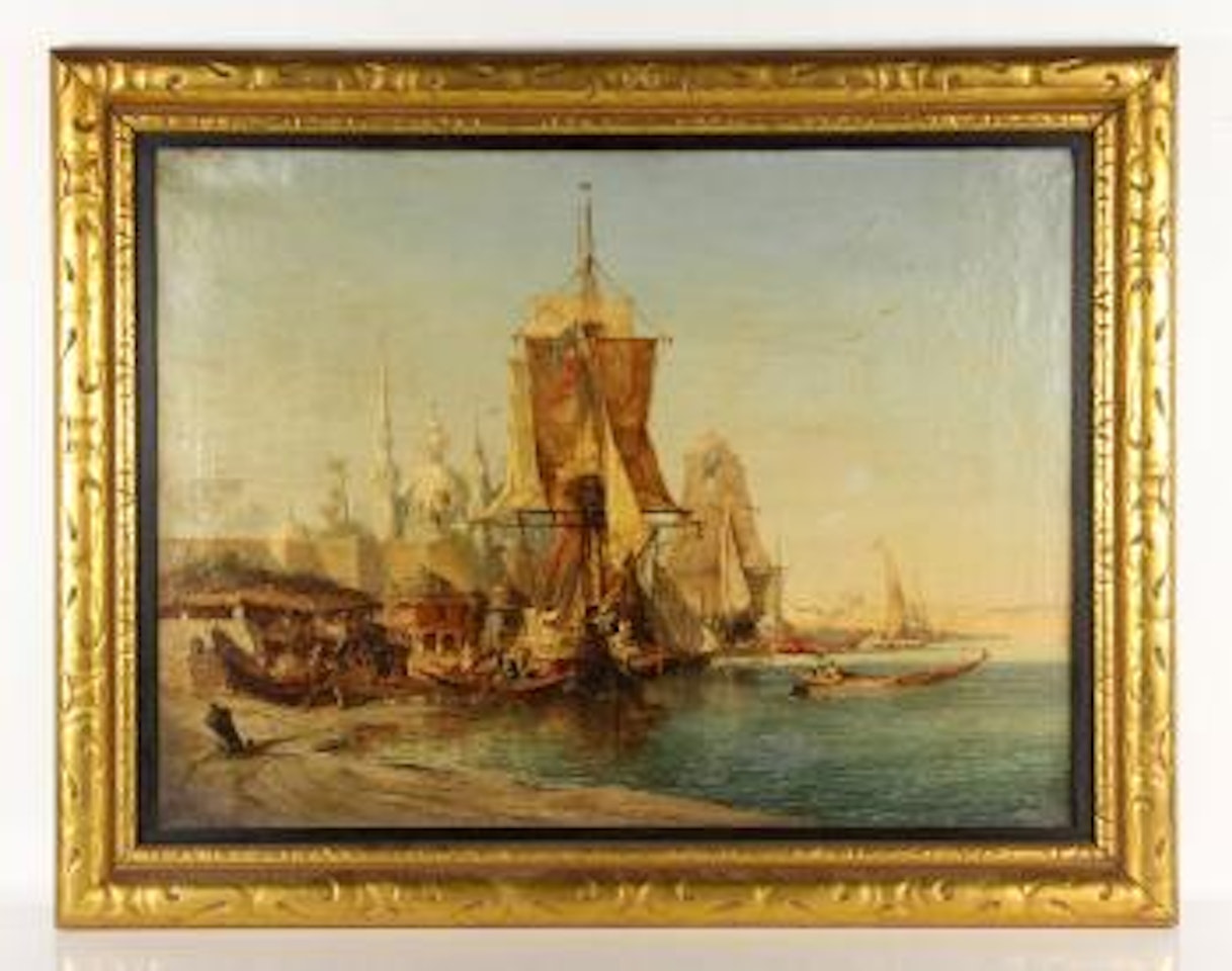 Middle Eastern Scene depiction Ships in Calm Harbor by Félix Ziem