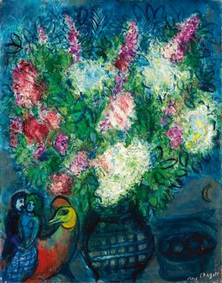 Fleurs dans un vase À carreaux by Marc Chagall