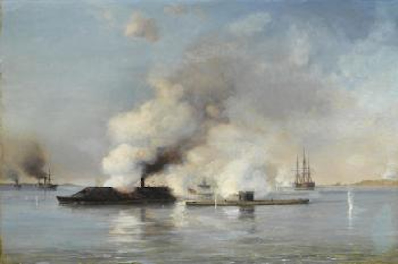 The battle of Hampton Roads; Moniter v. Merrimac by Anton Melbye