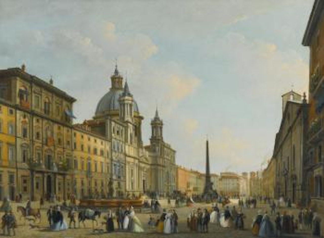 Rome, a view of Piazza Navona with Elegantly Dressed Figures by Giuseppe Bernardino Bison