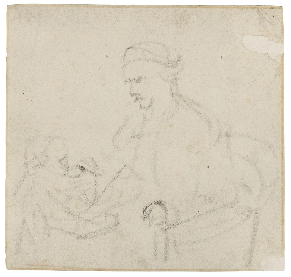 STUDY OF A SEATED MOTHER AND A CHILD IN A HIGH CHAIR by Attributed to Rembrandt Harmensz van Rijn