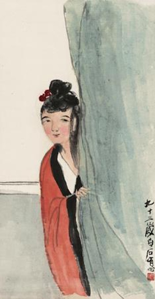 Lady behind the Curtain by Qi Baishi