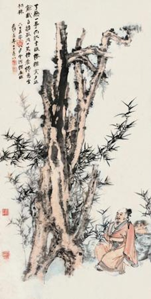 Scholar under an old tree by Zhang Daqian