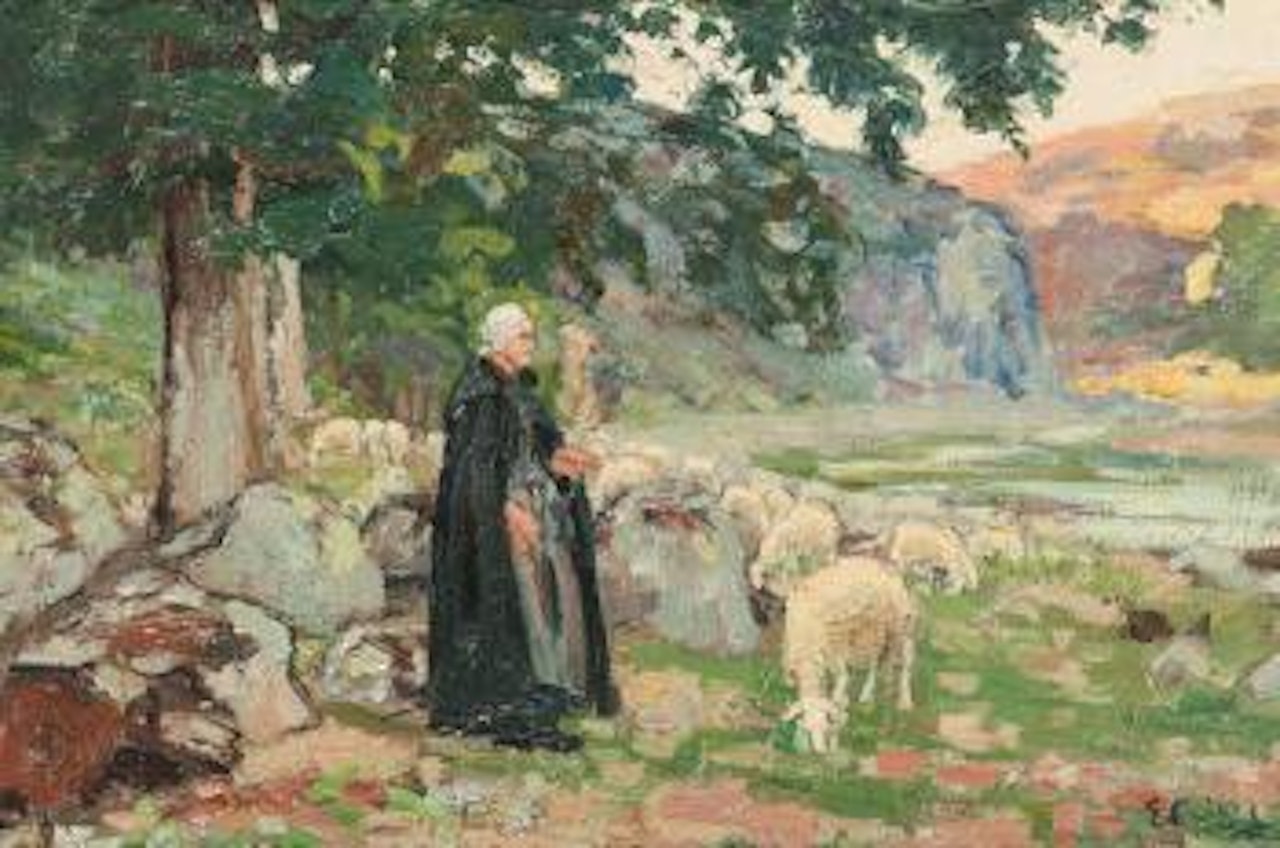 Pastoral landscape with sheep and shepherdess by Othon Friesz