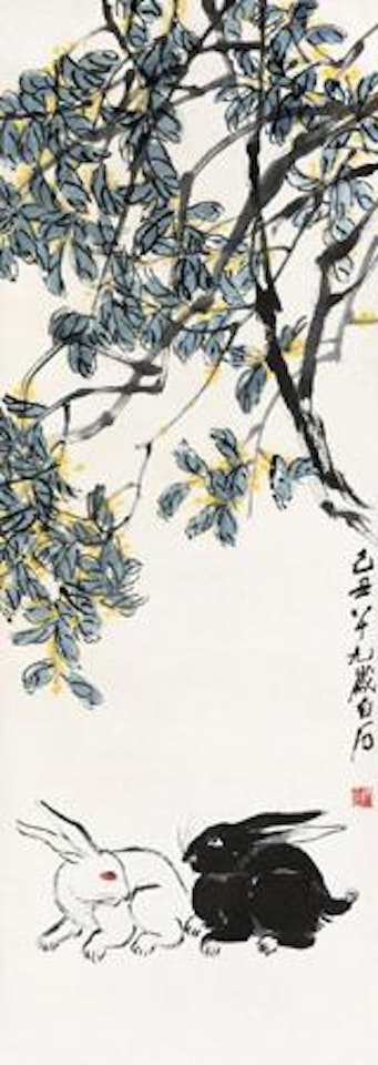 Two Rabbits under Osmanthus tree by Qi Baishi