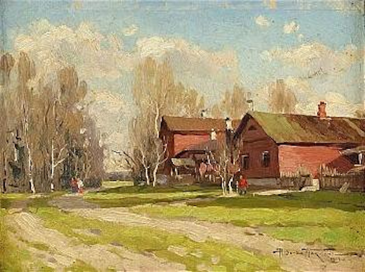 Farm in a spring landscape by Alexander W. Makowski