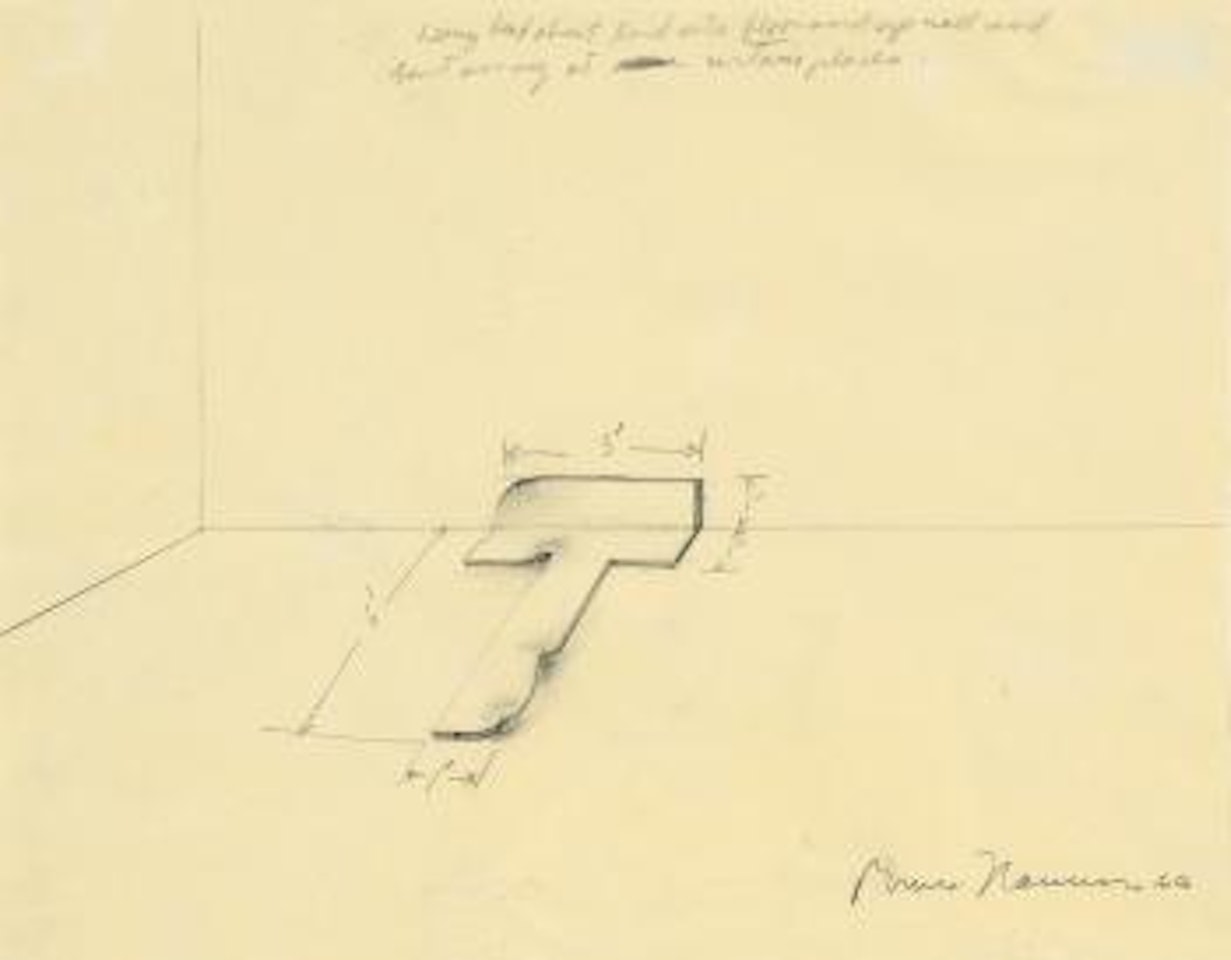 Heavy lead sheet laid onto floor and up wall and / Bent away at certain places by Bruce Nauman