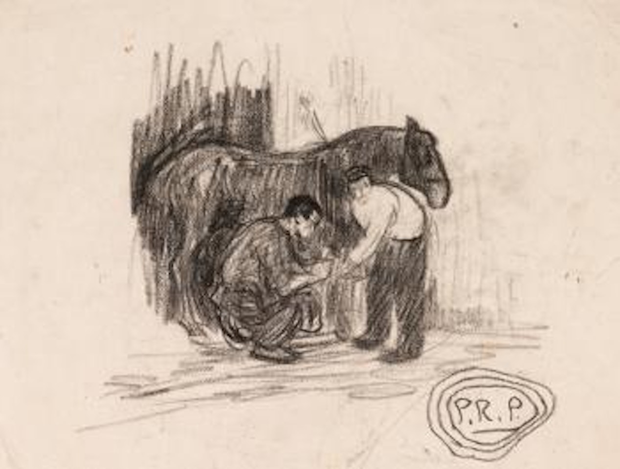 Deux hommes ferrant Un Cheval - Recto Homme Étendu Sur Le Ventre - Verso by Pablo Picasso