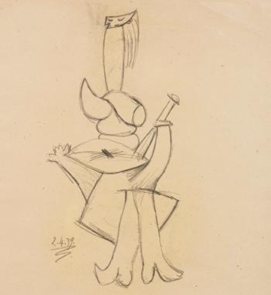 Femme Assise À L'instrument De Musique by Pablo Picasso