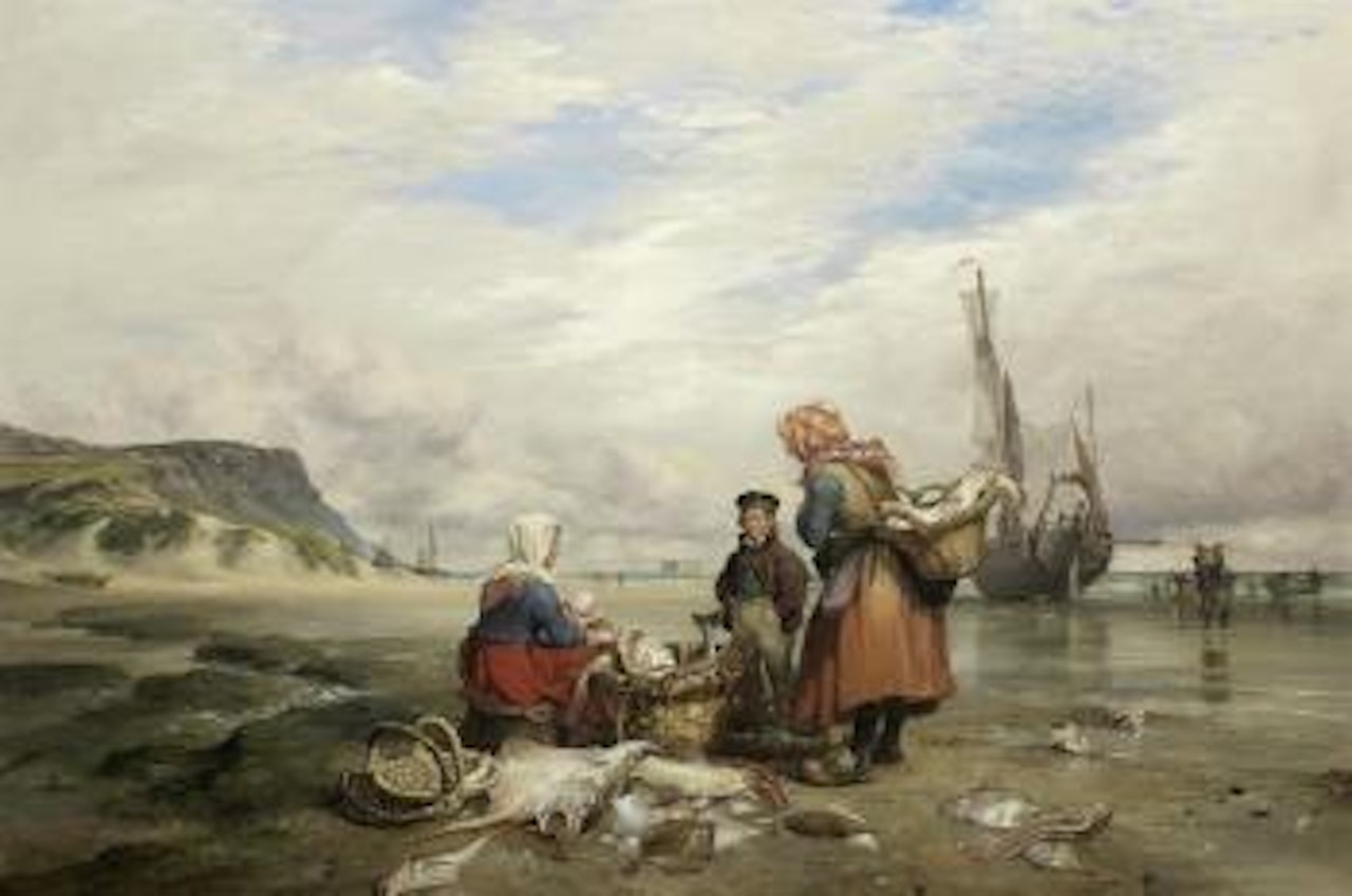 Fisherfolk on the shore by Edward William Cooke