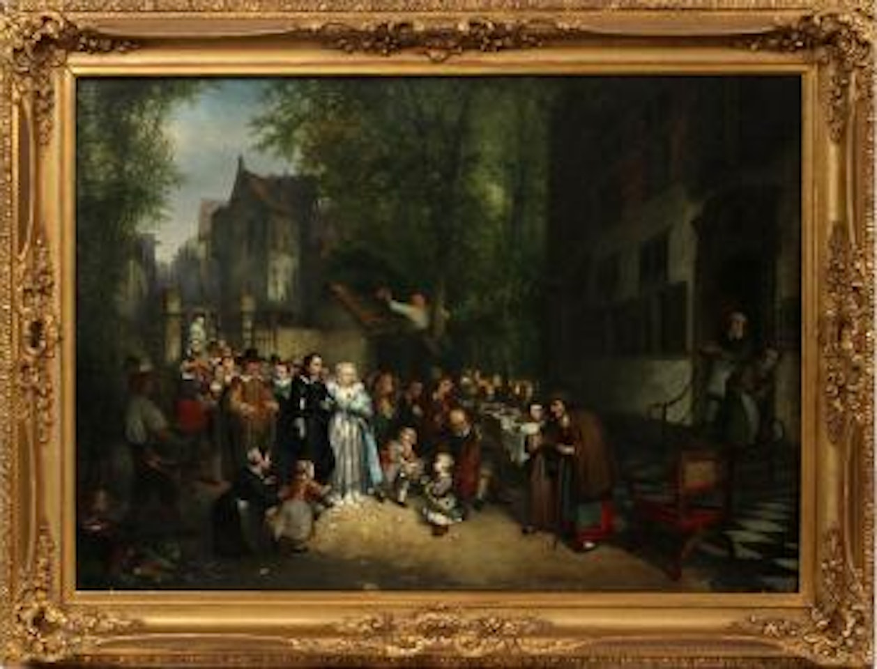 A married couple with accompanying friends and family by Dutch School