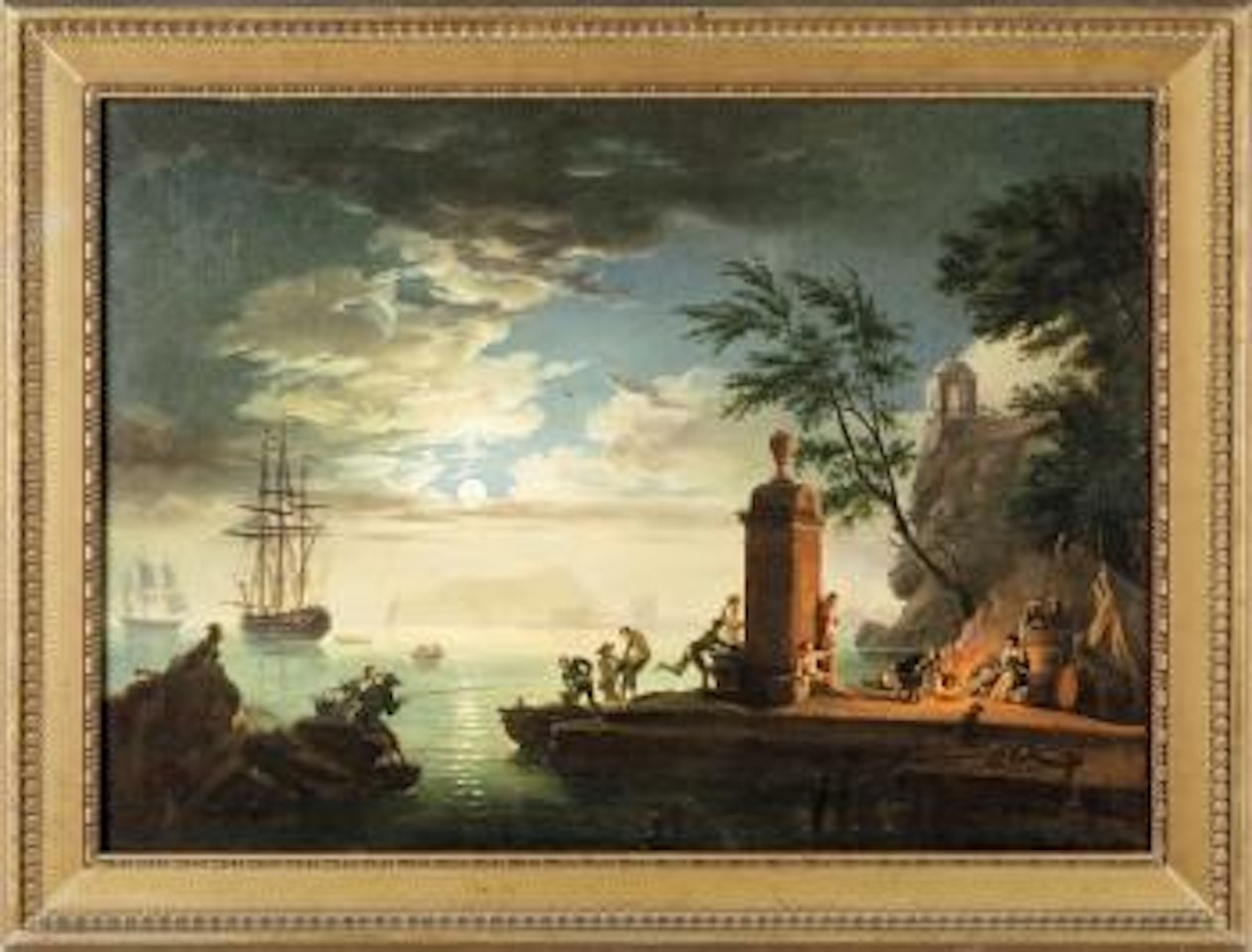 Paesaggio portuale con figure e vascelli al chiaro di luna by Claude Joseph Vernet