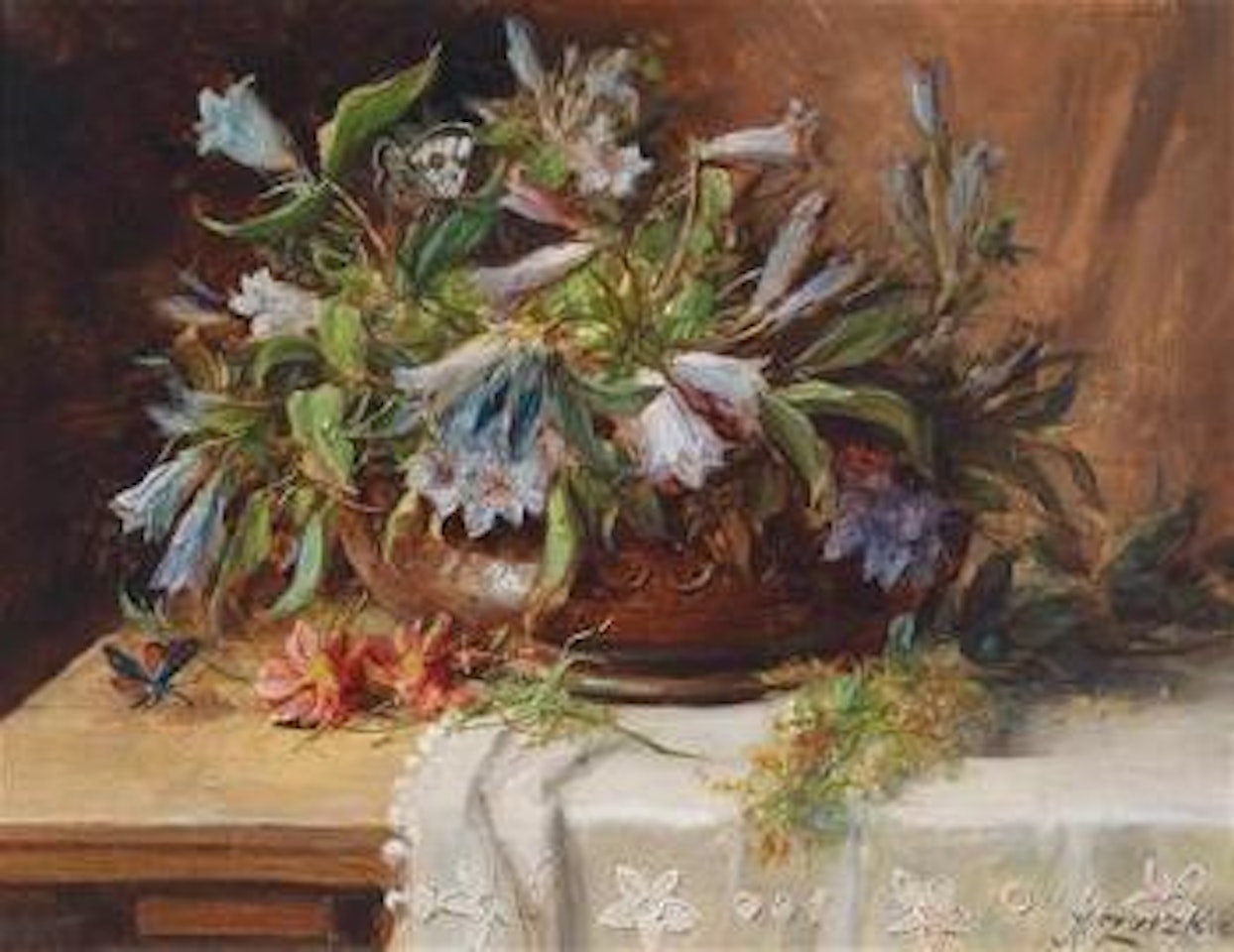 Gentian in a pottery vessel by Hans Zatzka