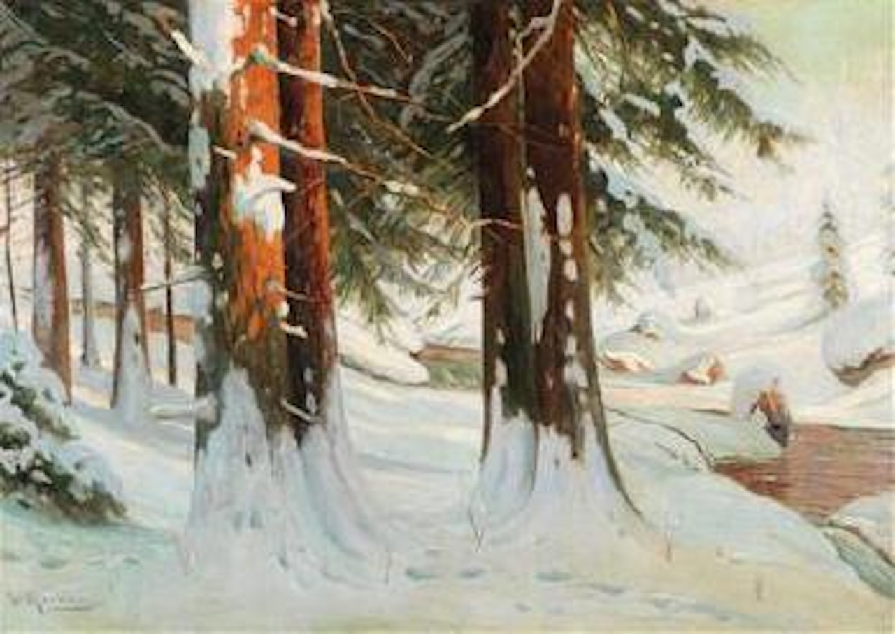 Sunlit wintry forest by Walter Moras
