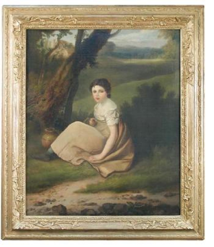 A young girl with a pitcher, seated by a tree by Richard Westall