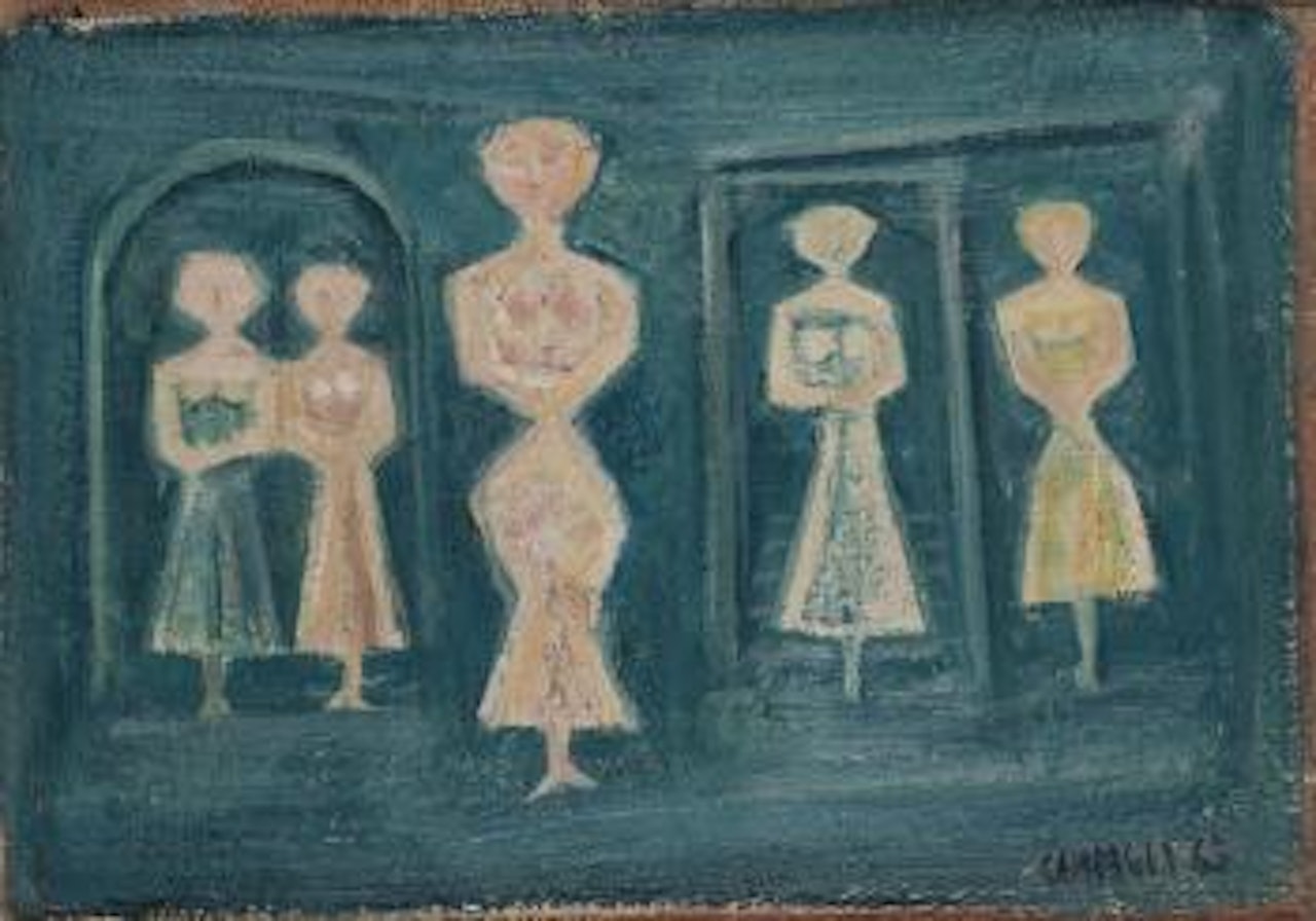 Composizione su fondo blu by Massimo Campigli