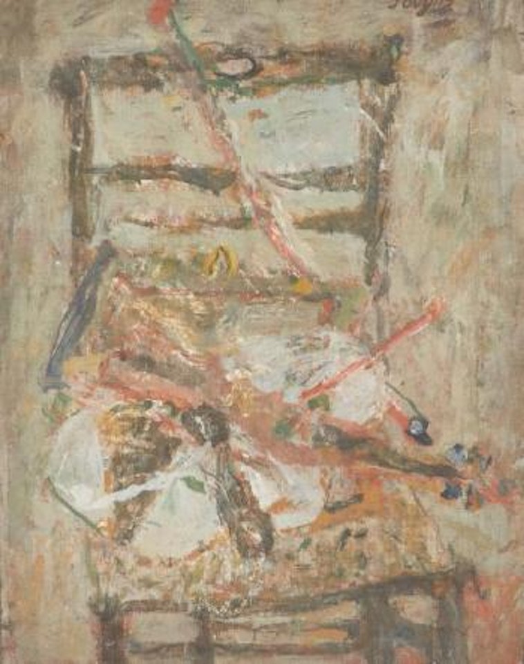 Chaise, violon, masques et palette by Jean Pougny