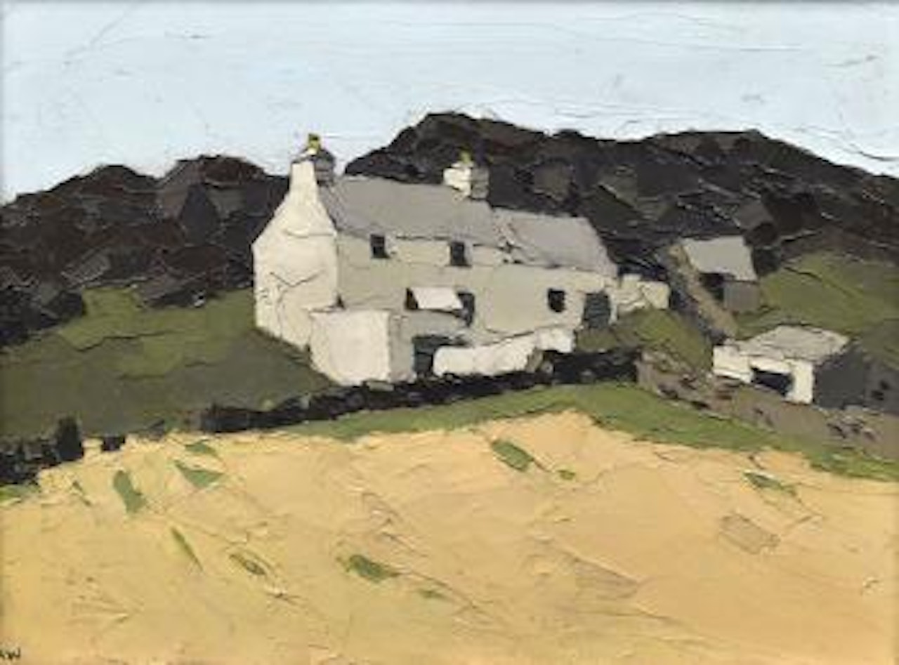 Upland farm-house and landscape by Kyffin Williams