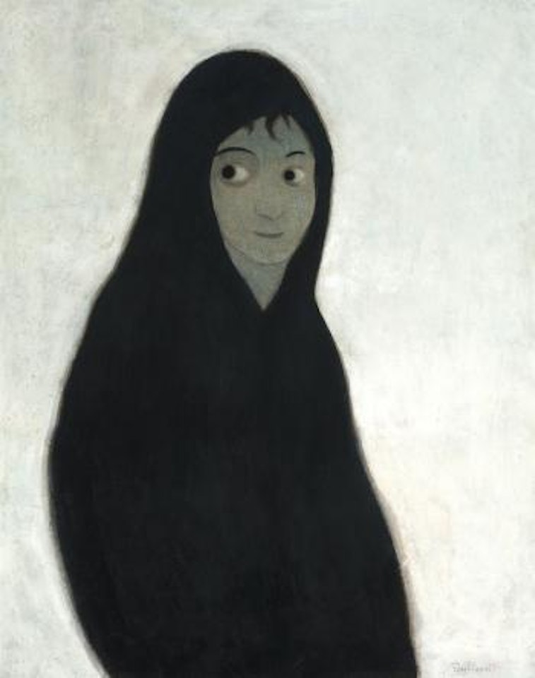Vissersvrouw met zwarte sjaal in de sneeuw by Léon Spilliaert