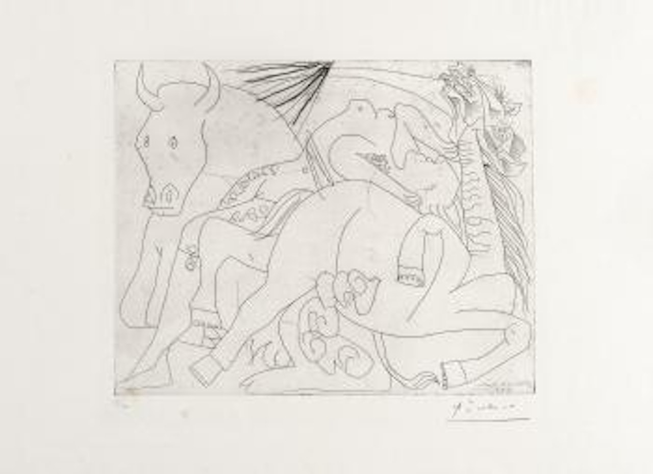 Femme torero, cheval et taureau, mourant. I by Pablo Picasso