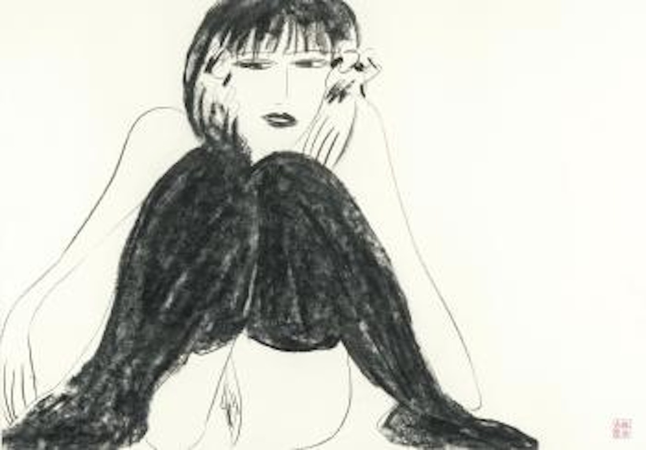 The girl with the black stockings looks lovely by Walasse Ting