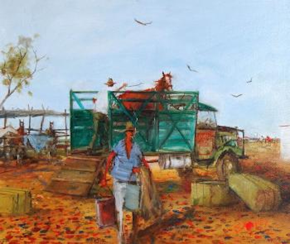 The boundary riders flier - Arriving at Boulia picnic races by Hugh Sawrey
