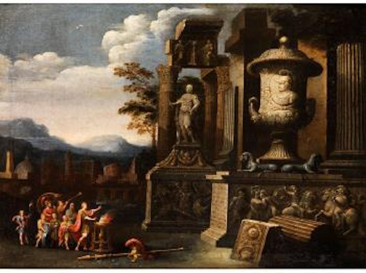 Romische Fantasiearchitektur mit Figurengruppe bei Antiker Opferzeremonie by Giovanni Ghisolfi
