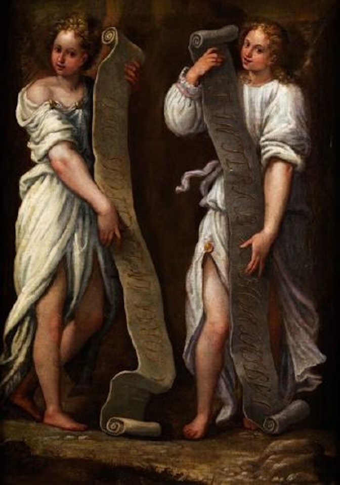 Zwei Stehende Engel mit Rotulus by BOLOGNESE SCHOOL