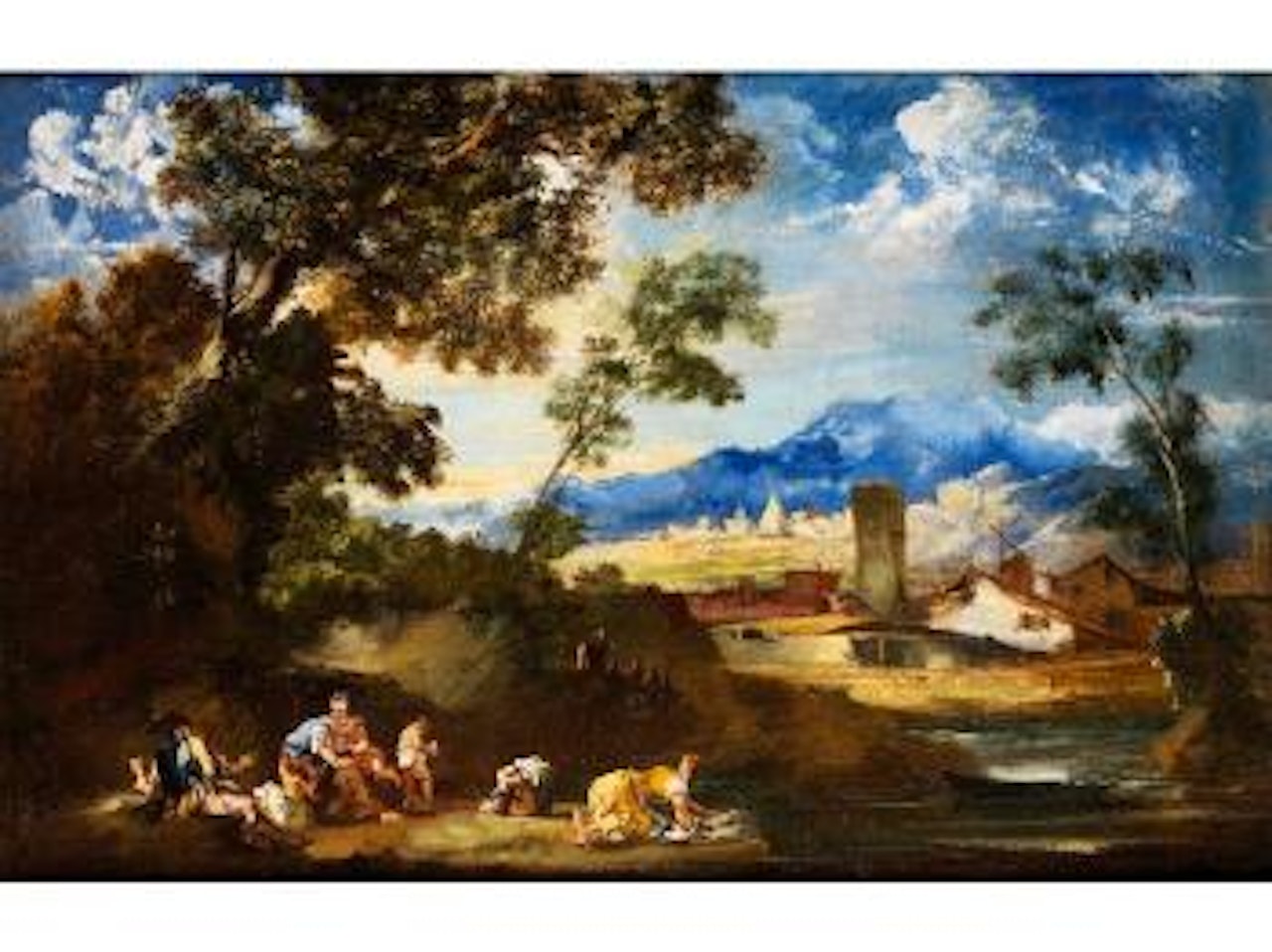 Hugelige Ideallandschaft mit Gebauden und Figurenstaffage by Alessandro Magnasco by Alessandro Magnasco