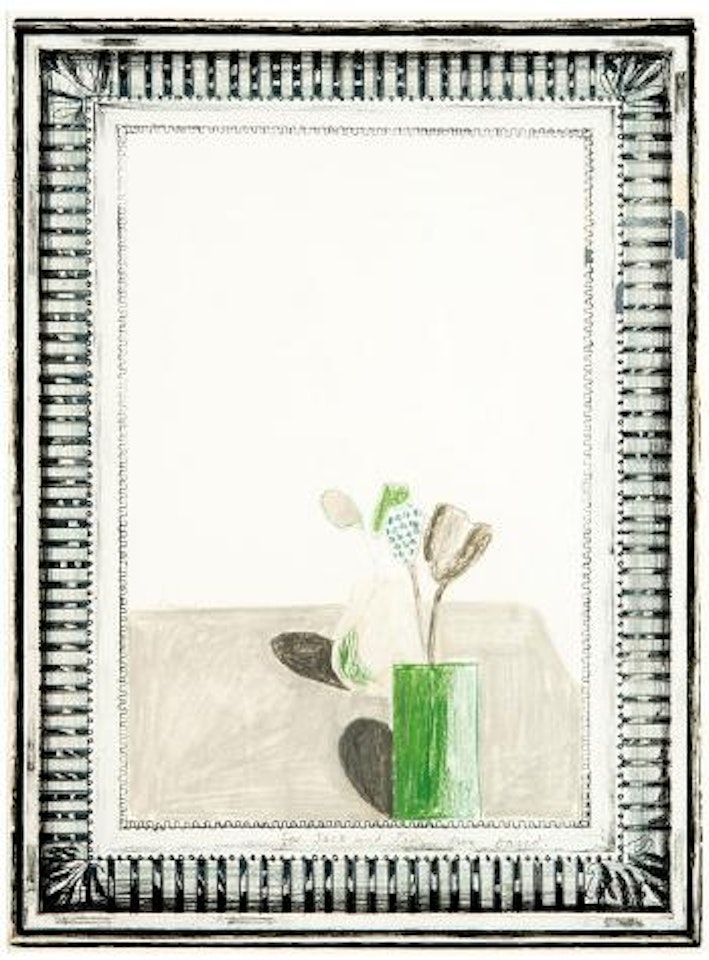 Picture of a still life that has an elaborate silver frame, 1 by David Hockney