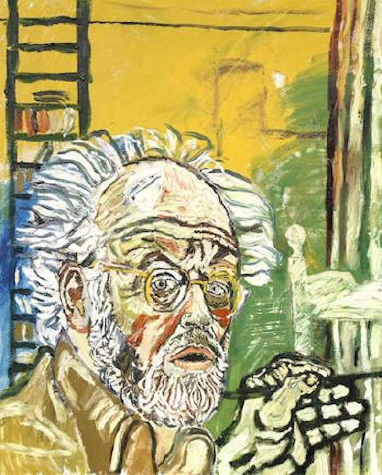 Self portrait with yellow background by John Bratby