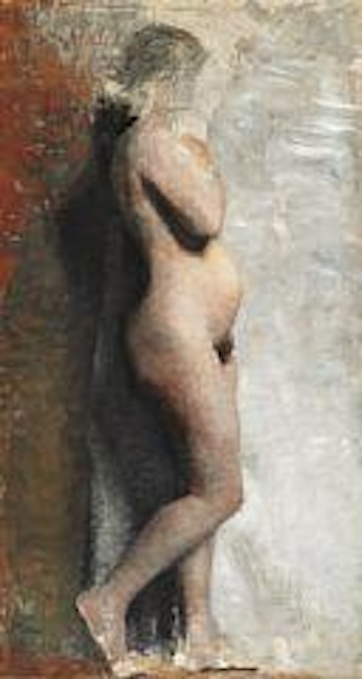 Nøgen Kvindelig Model. Staaende. Profil mod højre.  Female nude.  Standing. In profile towards right by Vilhelm Hammershoi