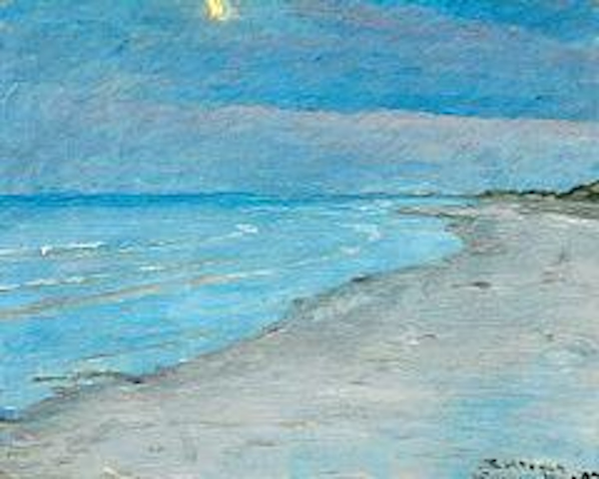 Strandparti, maaneskin. On the beach, moonlight by Peder Severin Kröyer