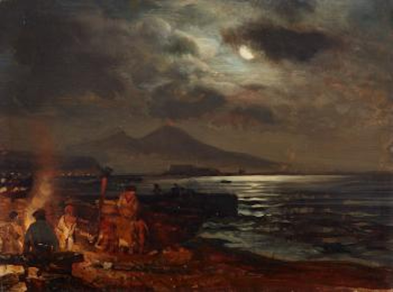 View of the Bay of Naples with Mount Vesuvius by Night by Oswald Achenbach