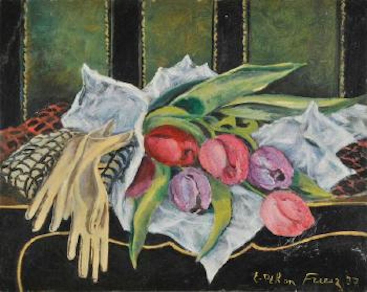Still life of tulips and gloves by Othon Friesz