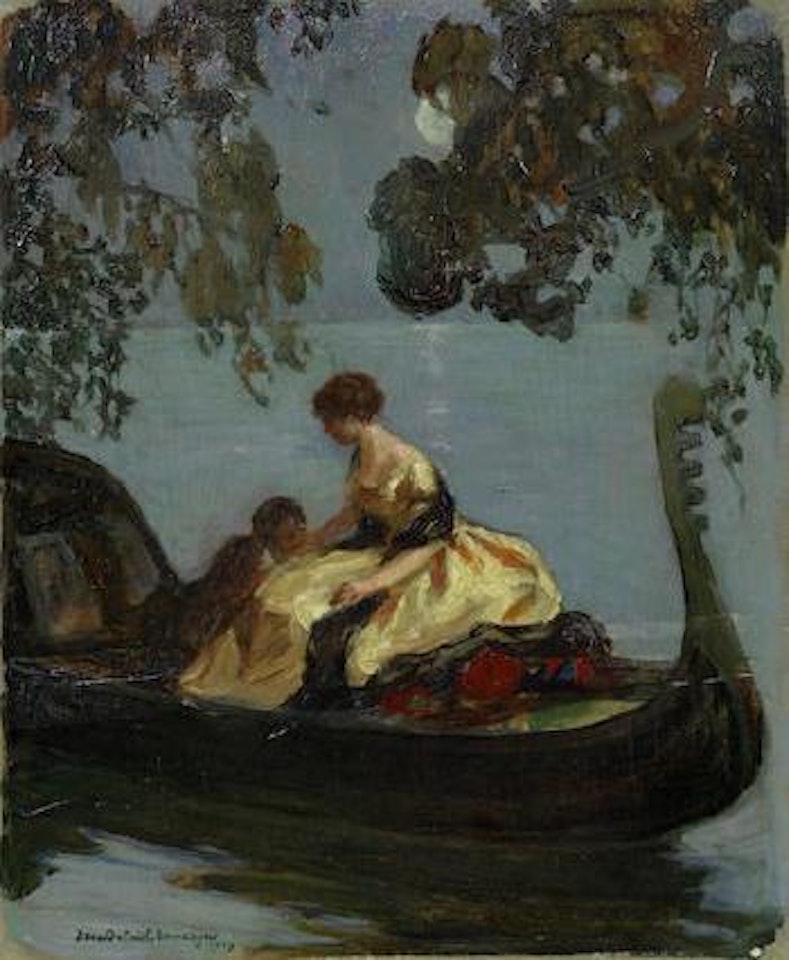 Couple dans une gondole au clair de lune by Jean Gabriel Domergue